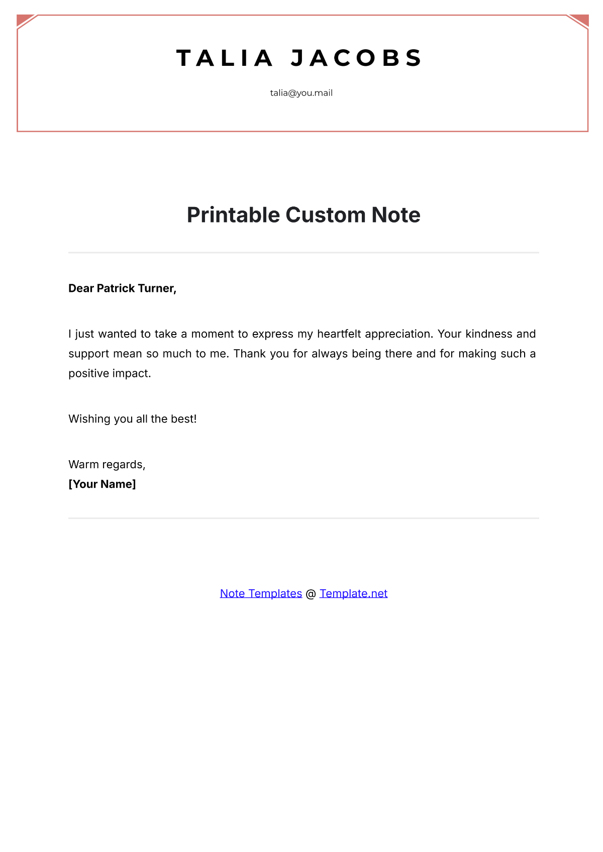 Free Printable Custom Note Template