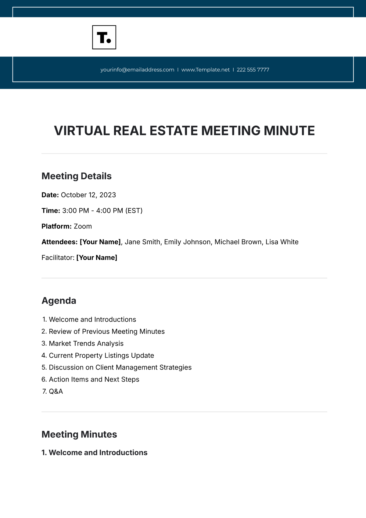 Free Virtual Real Estate Meeting Minute Template