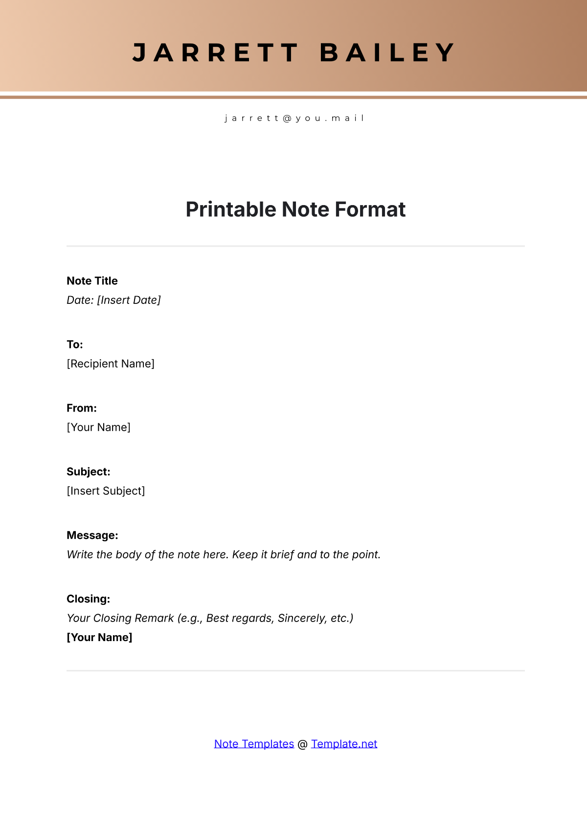 Free Printable Note Format Template