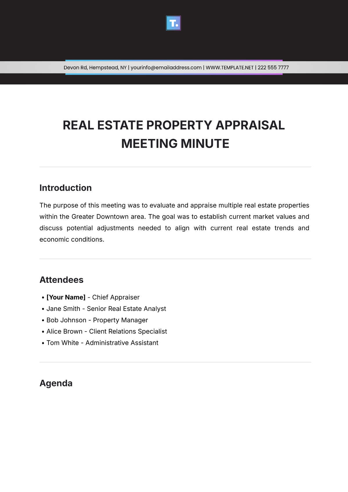 Free Real Estate Property Appraisal Meeting Minute Template