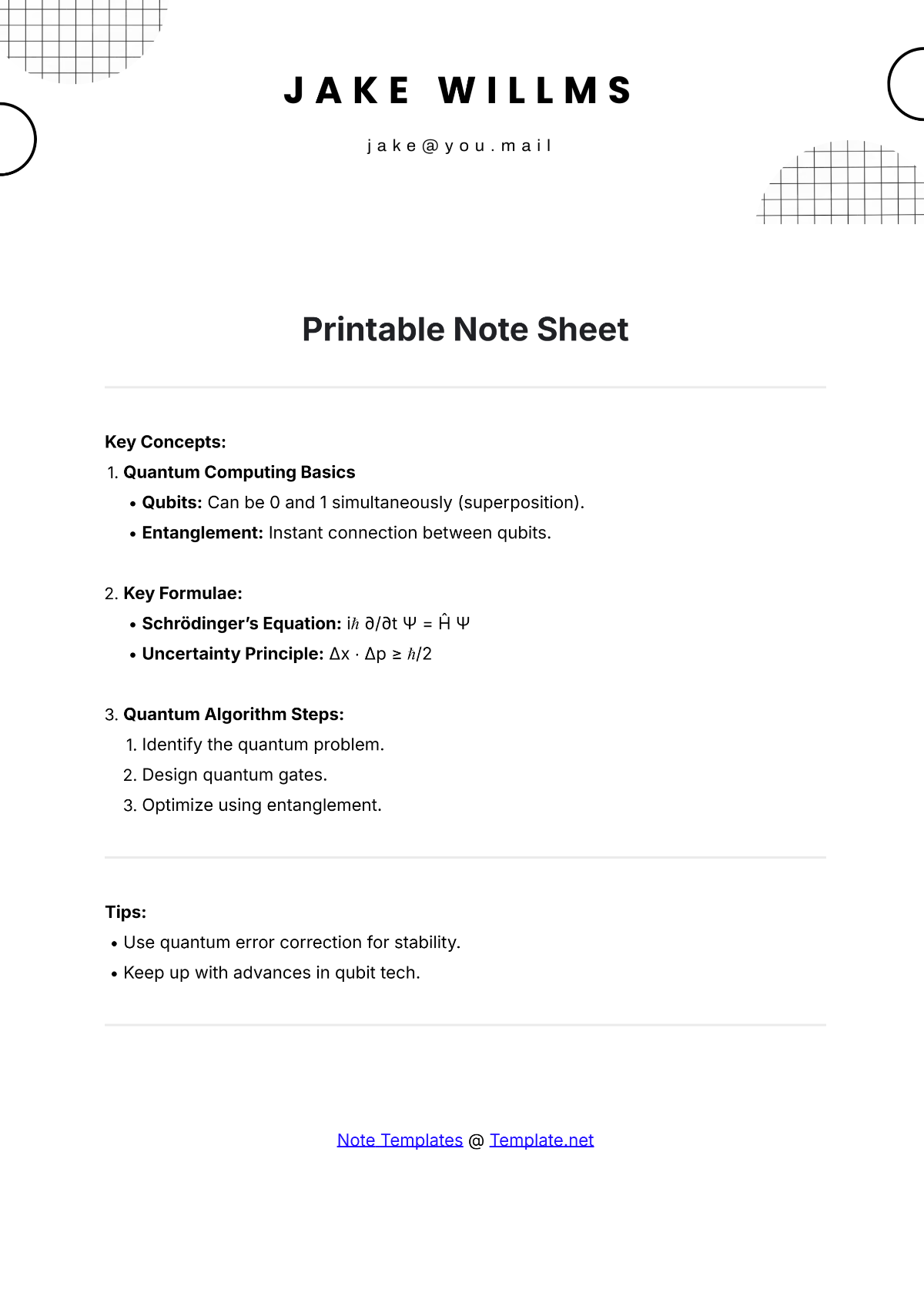 Free Printable Note Sheet Template