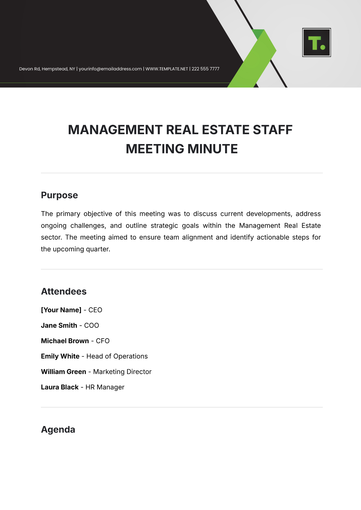 Free Management Real Estate  Staff Meeting Minute Template