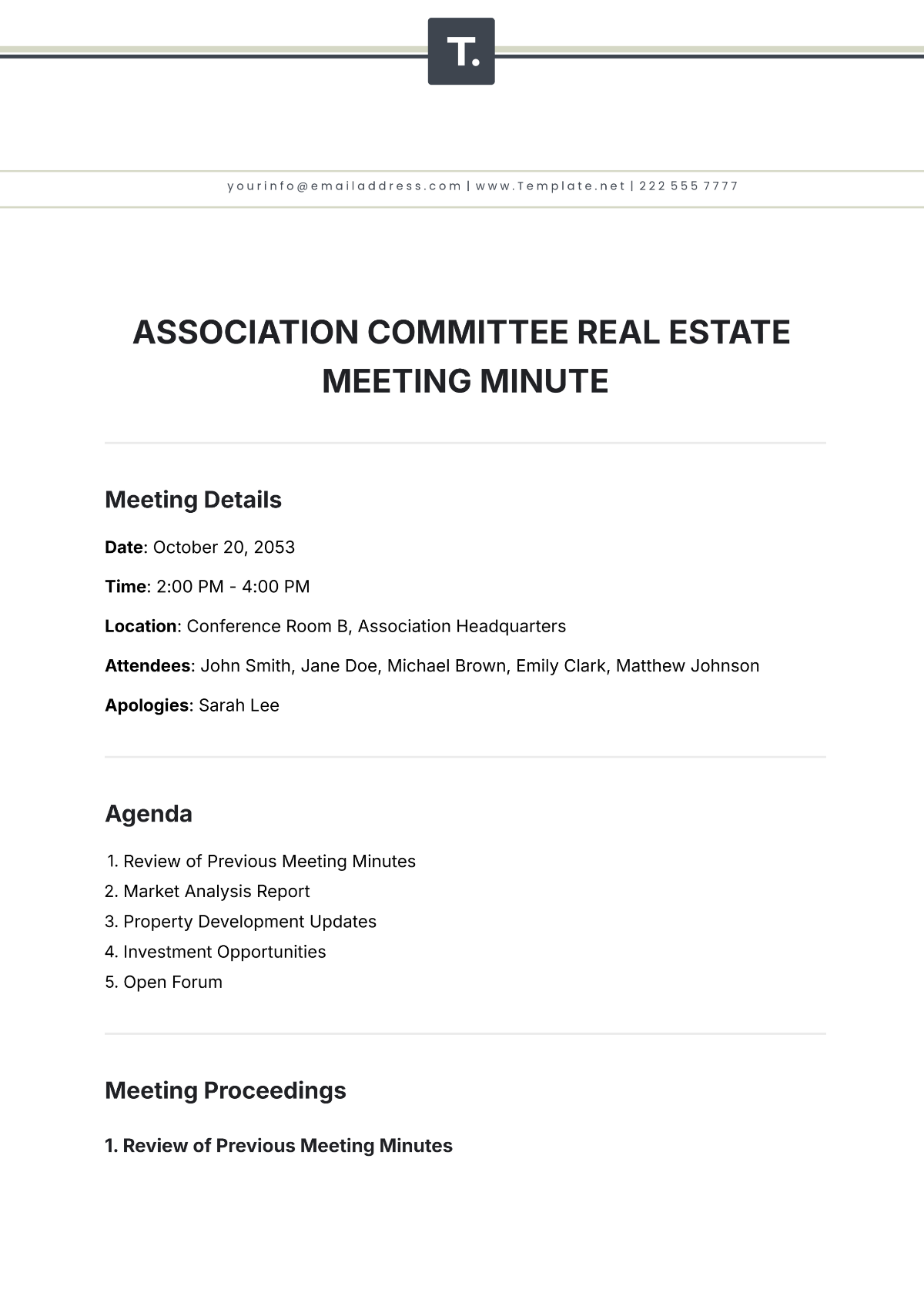 Free Association Committee Real Estate Meeting Minute Template