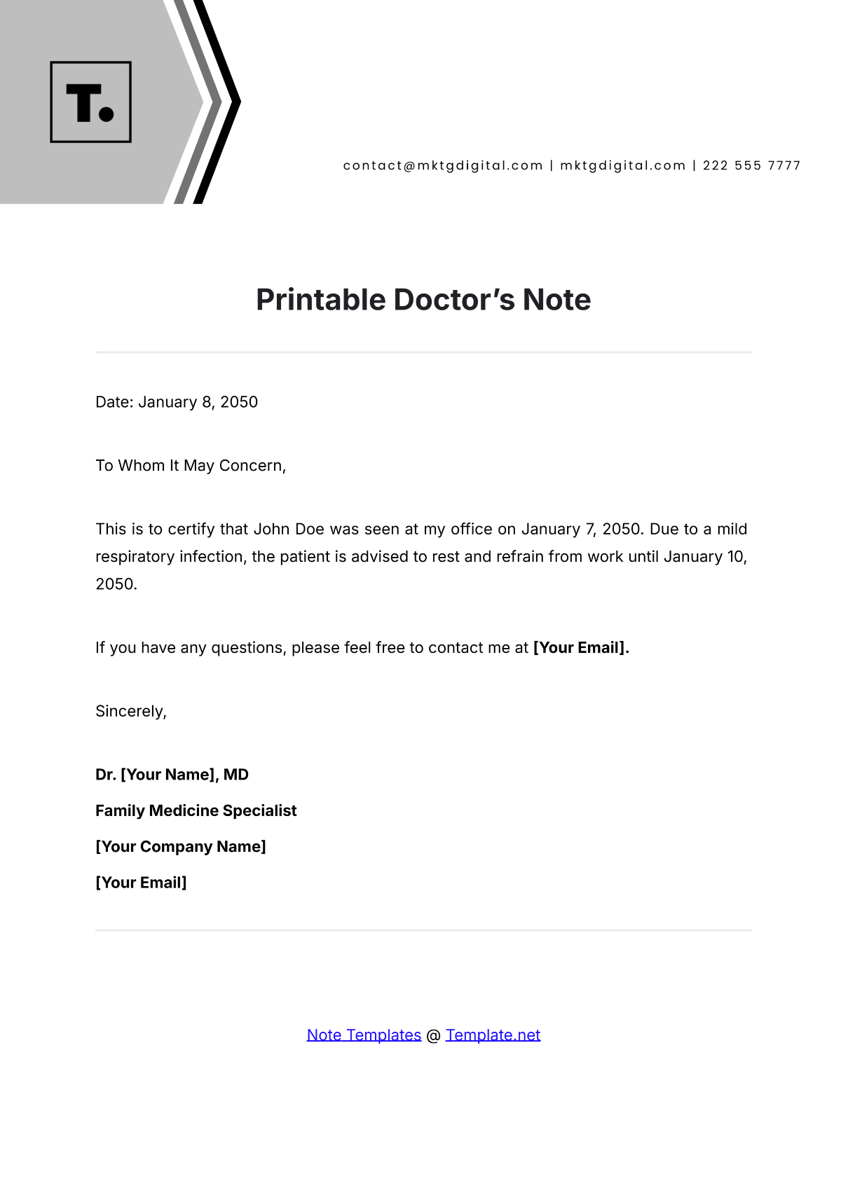 Free Printable Doctor's Note Template