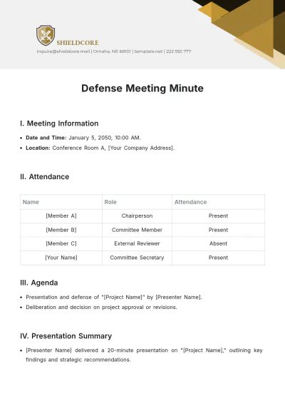 Free Defense Meeting Minute Template to Edit Online