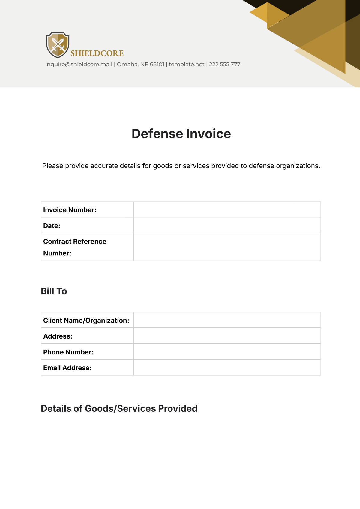 Free Defense Invoice Template