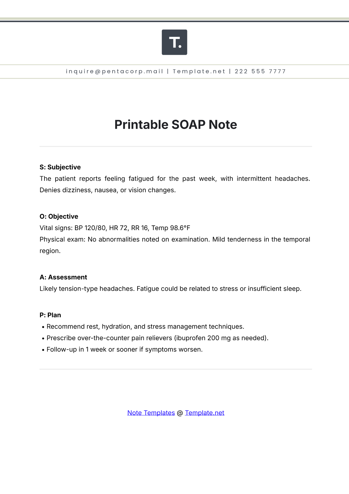 Free Printable SOAP Note Template