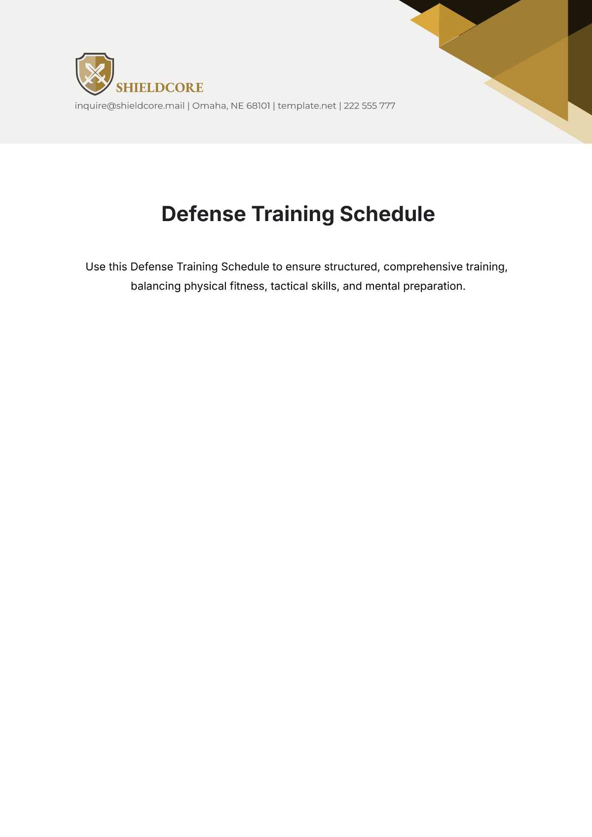 Free Defense Training Schedule Template