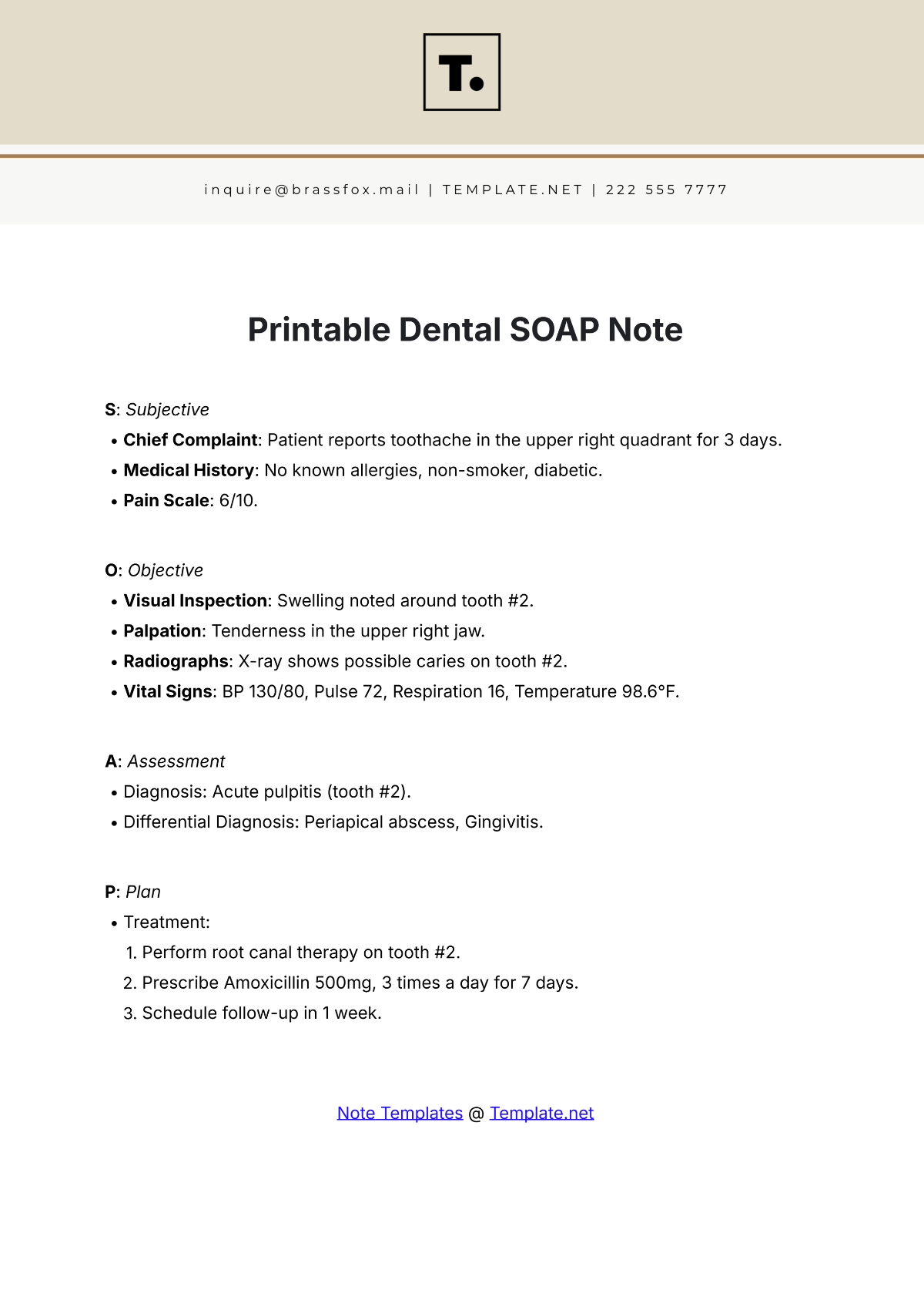 Free Printable Dental SOAP Note Template