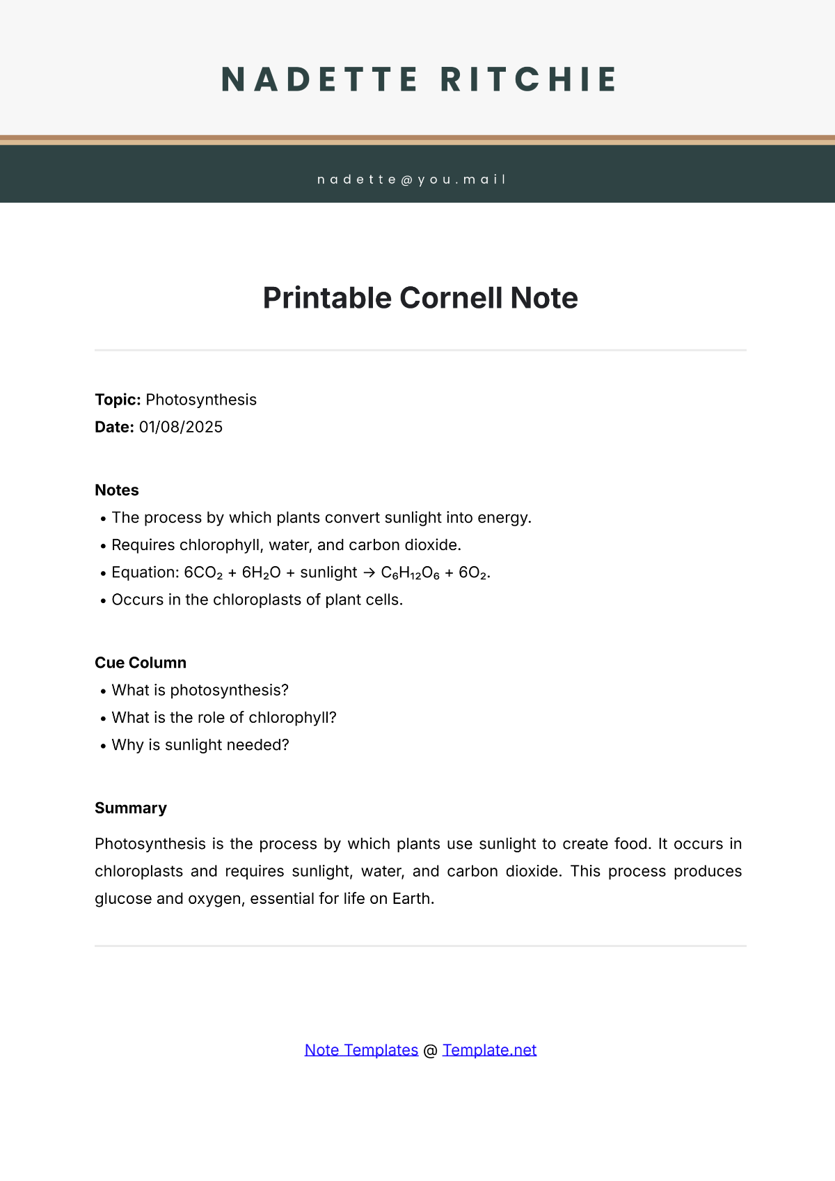 Free Printable Cornell Note Template