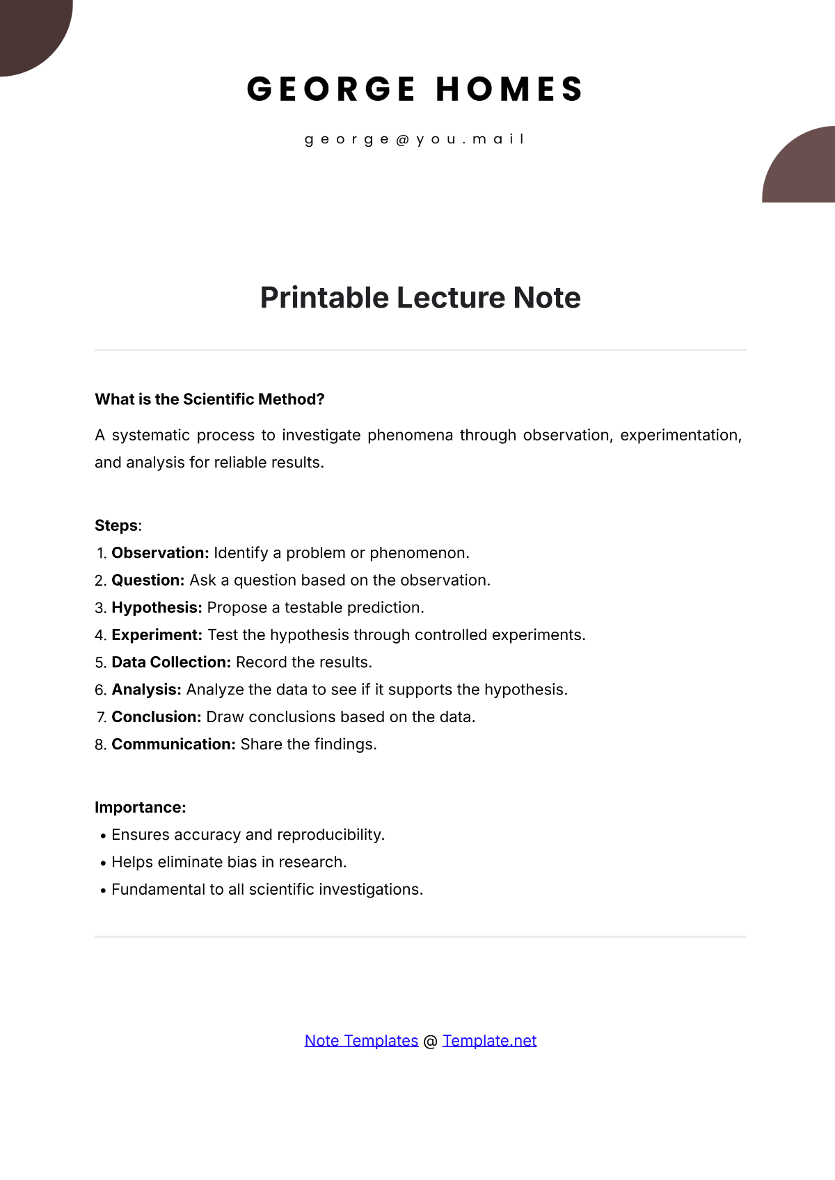 Free Printable Lecture Note Templates