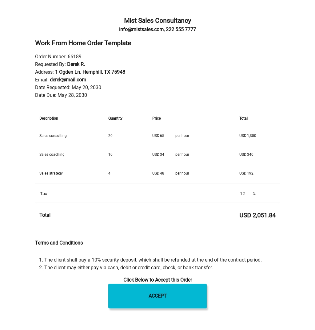 FREE Work Order Format Template PDF Word (DOC) Excel Apple (MAC) Pages Apple Numbers