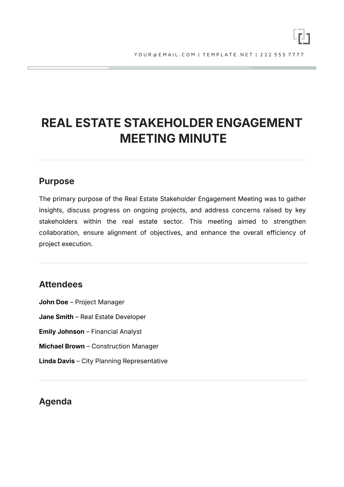 Free Real Estate Stakeholder Engagement Meeting Minute Template