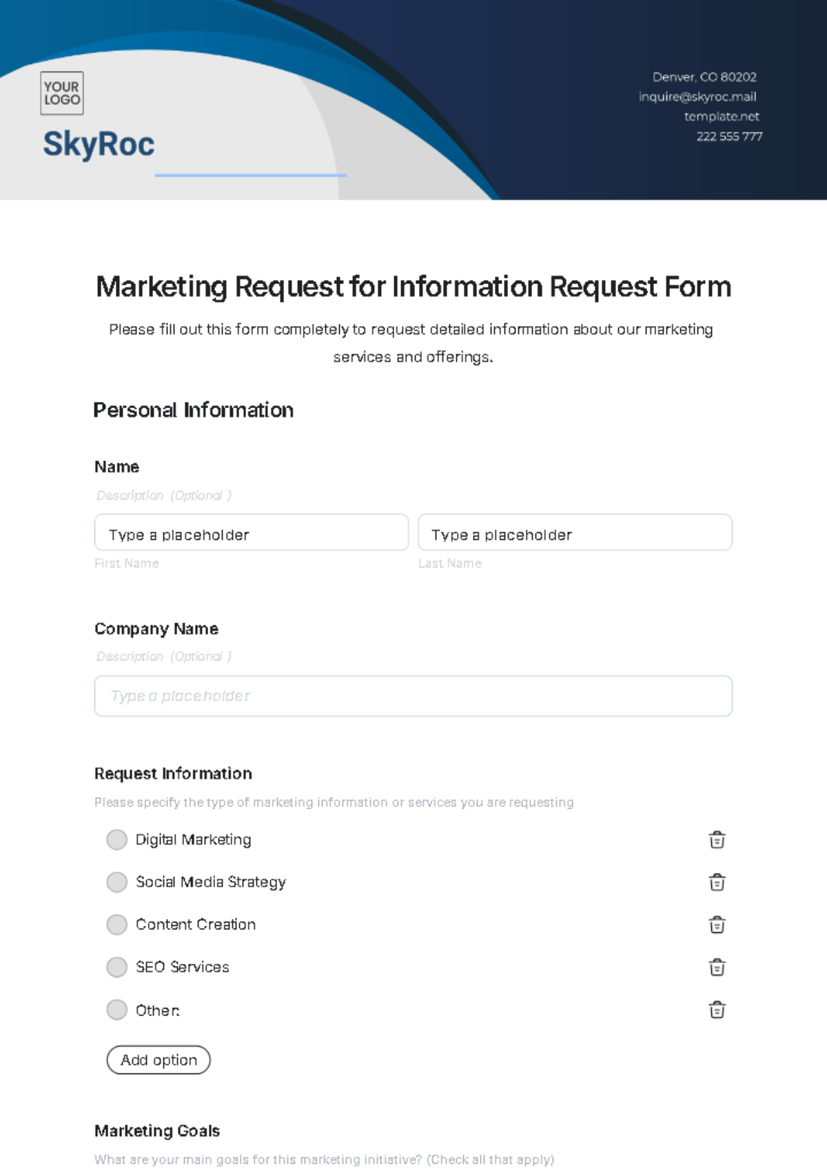 Free Marketing Request for Information Request Form Template