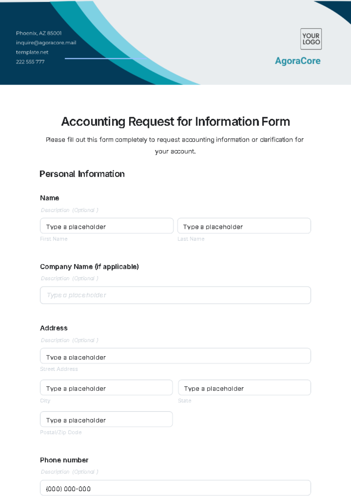 Free Accounting Request for Information Form Template