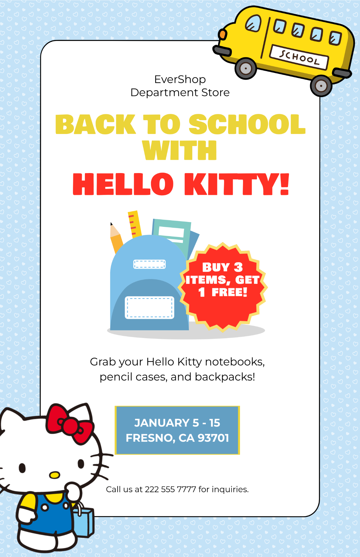 Free Hello Kitty School Supplies Poster Template