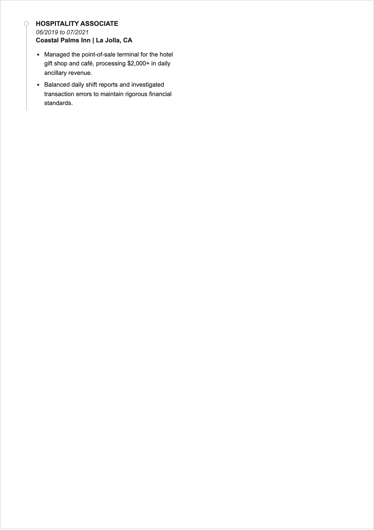 Free Hotel Cashier ATS Resume Template, AI Resume Builder