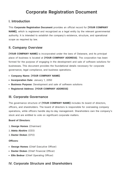 Free Corporate Registration Document Template to Edit Online