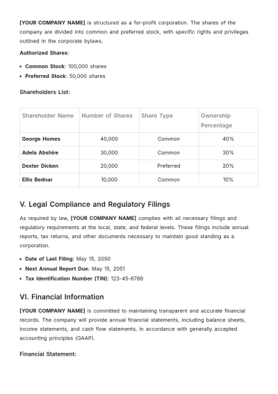 Free Corporate Registration Document Template to Edit Online