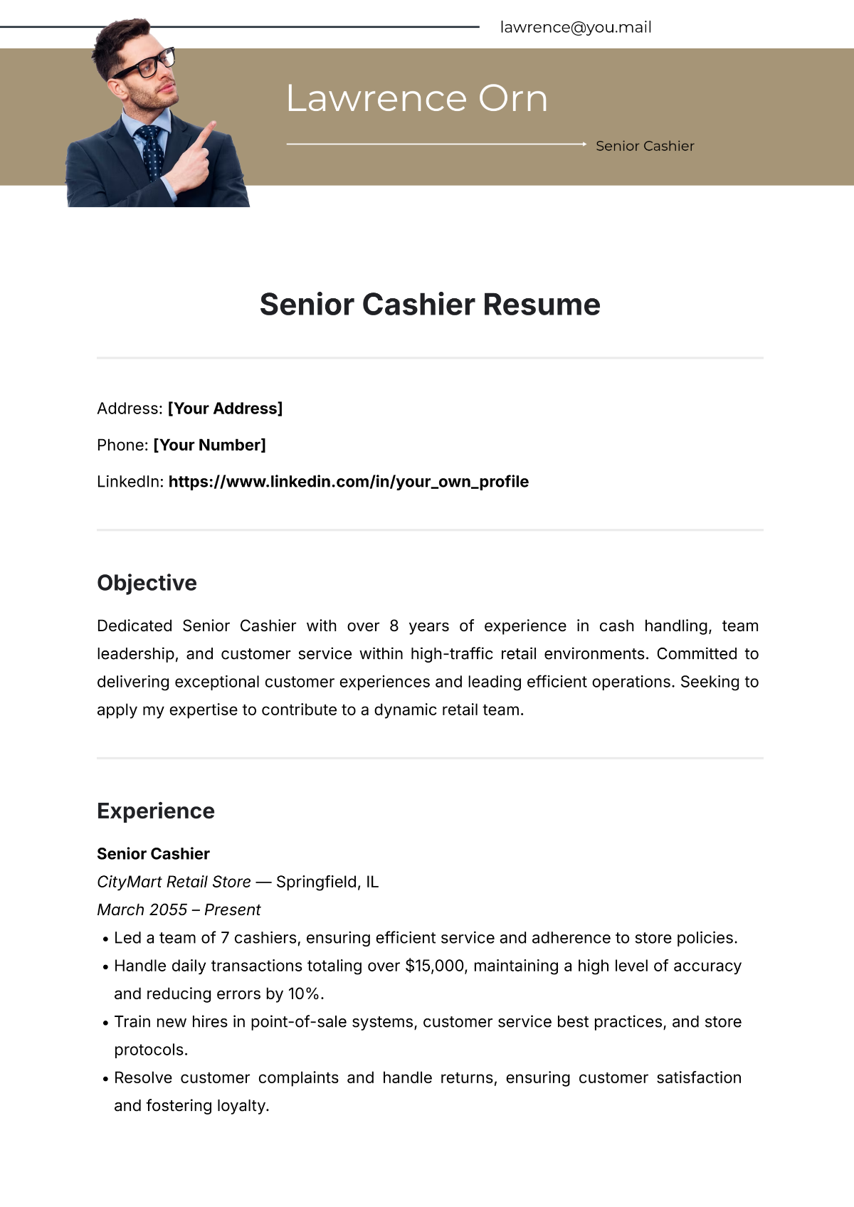 Free Senior Cashier Resume Template