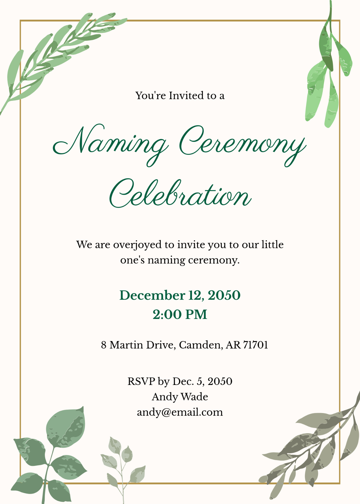 Free Eco-friendly Naming Ceremony Invitation Template