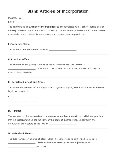 Free Blank Articles of Incorporation Template to Edit Online