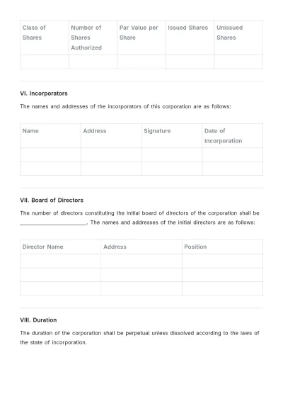 Free Blank Articles of Incorporation Template to Edit Online
