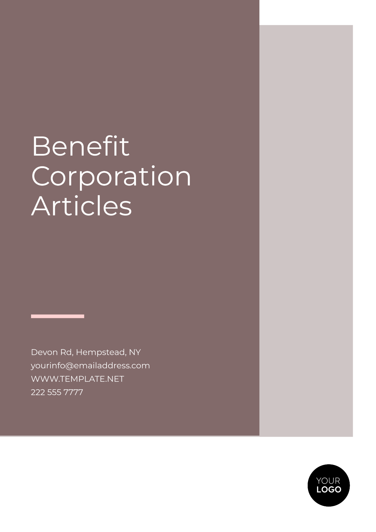 Free Benefit Corporation Articles Template to Edit Online