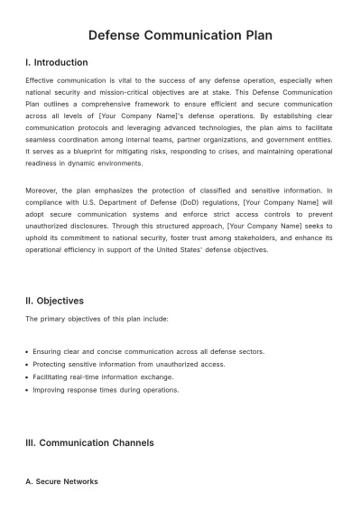 Free Defense Communication Plan Template to Edit Online
