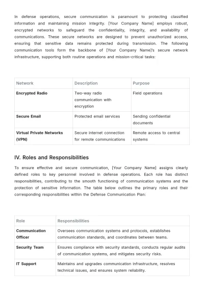 Free Defense Communication Plan Template to Edit Online