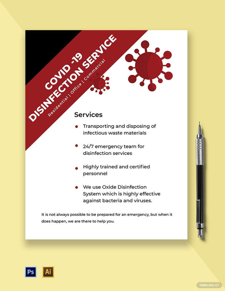 Coronavirus COVID-19 Disinfection Service Flyer Template in Illustrator, PSD