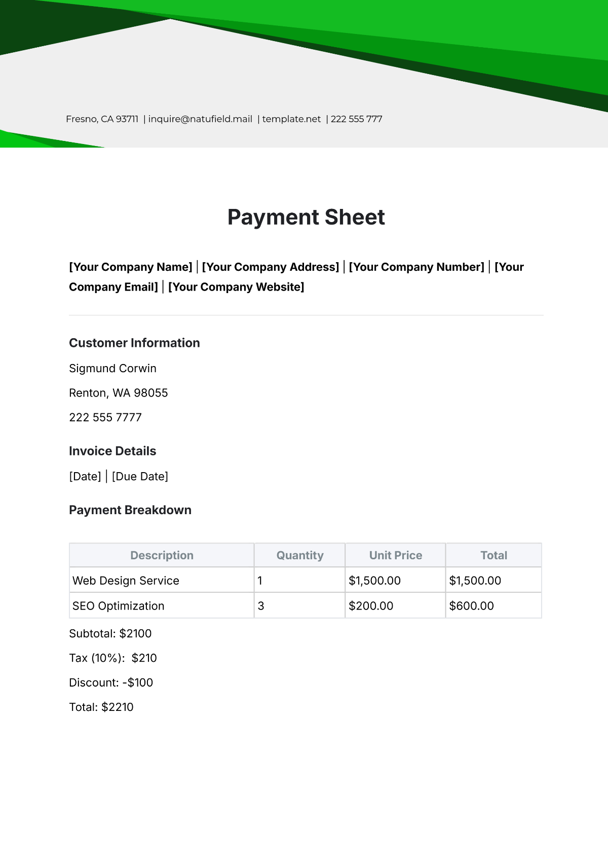 Payment Sheet Template - Edit Online & Download