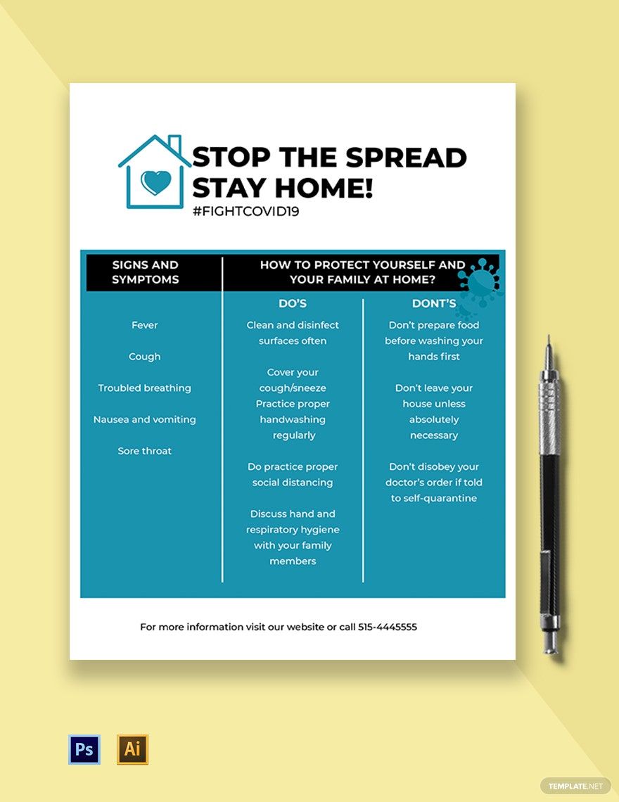 Stay Home Coronavirus COVID-19 Awareness Flyer Template in Illustrator, PSD