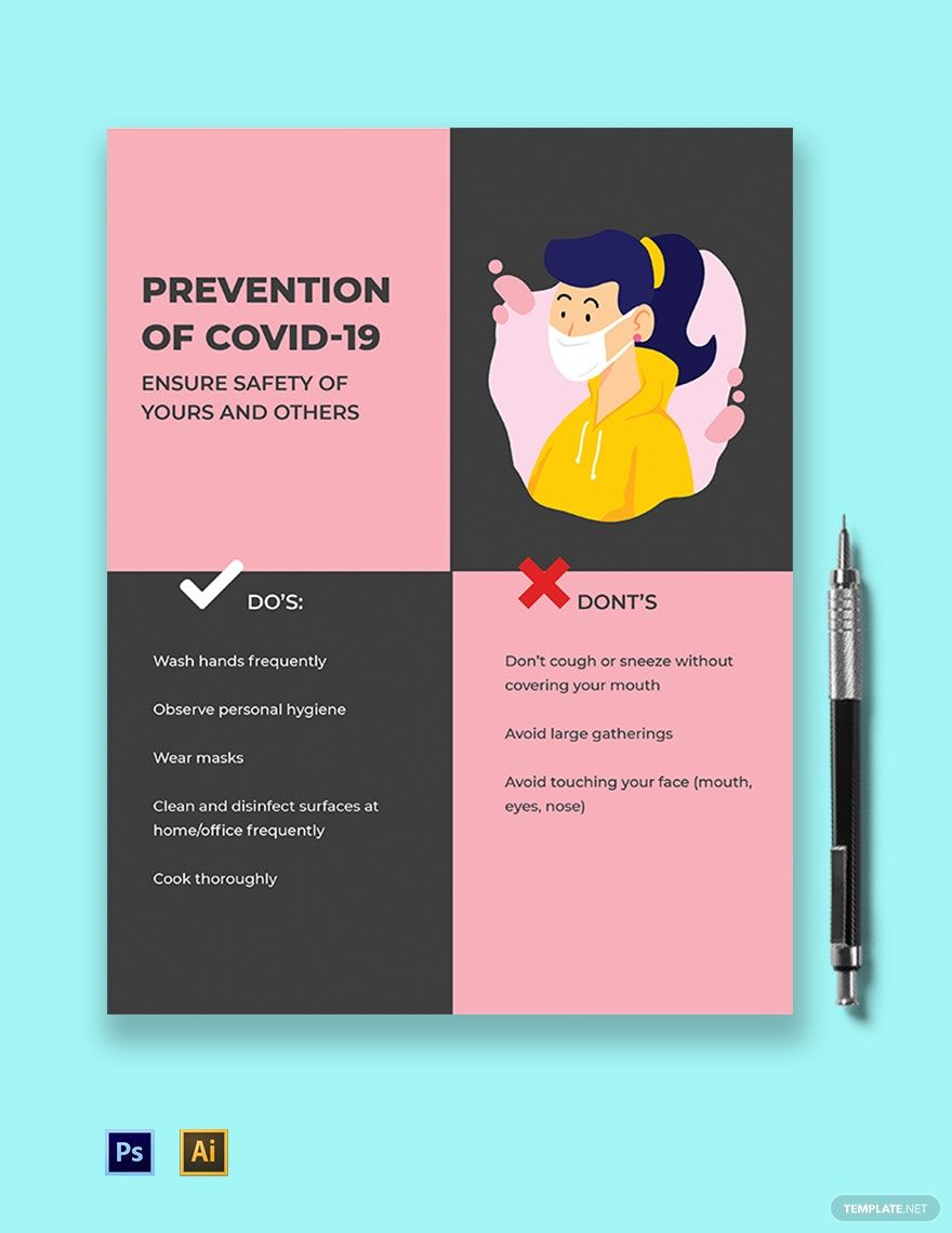 COVID-19 Coronavirus Square Flyer Template in Illustrator, PSD