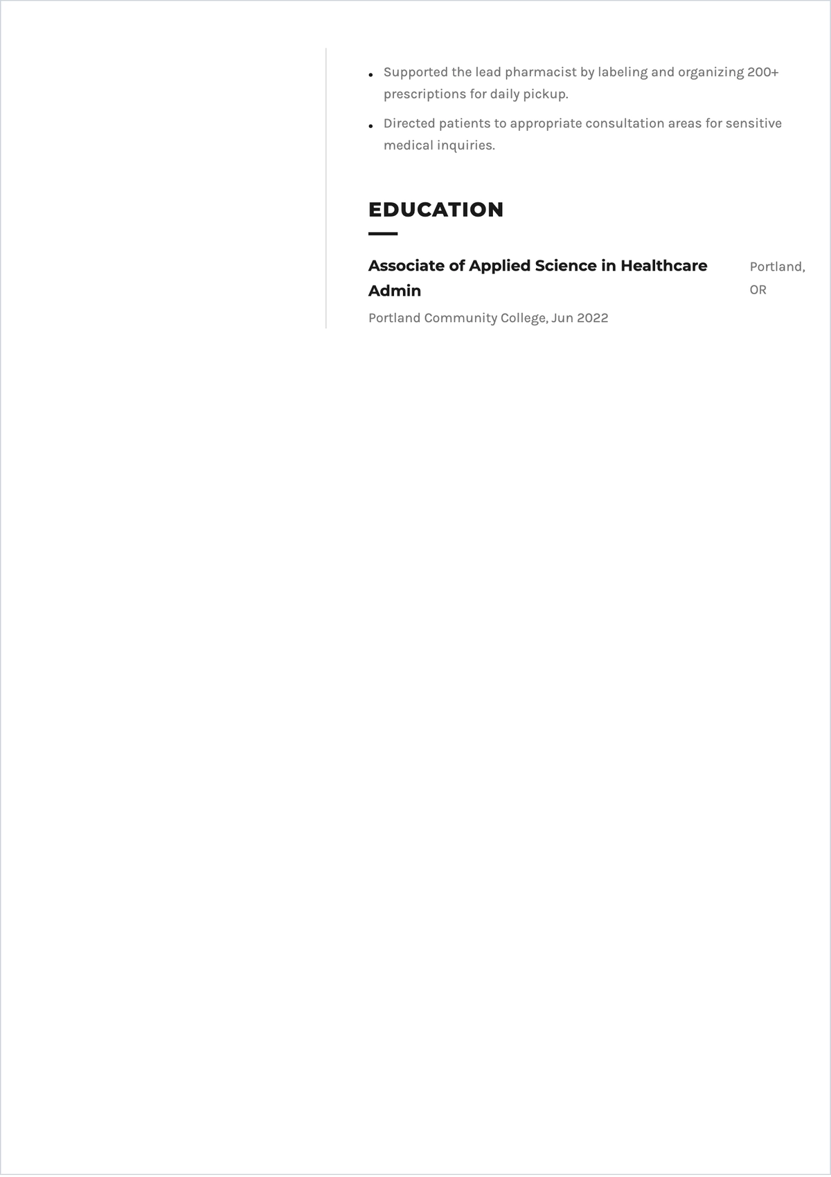 Free Pharmacy Cashier ATS Resume Template, AI Resume Builder