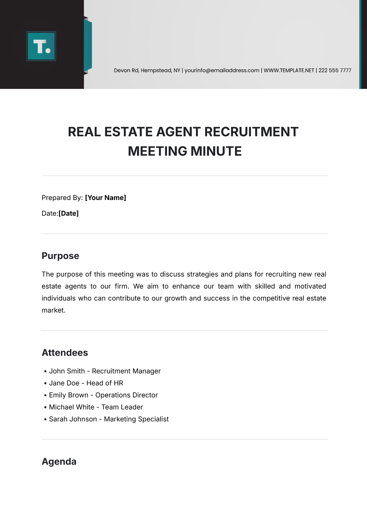 Free Real Estate Agent Recruitment Meeting Minute Template