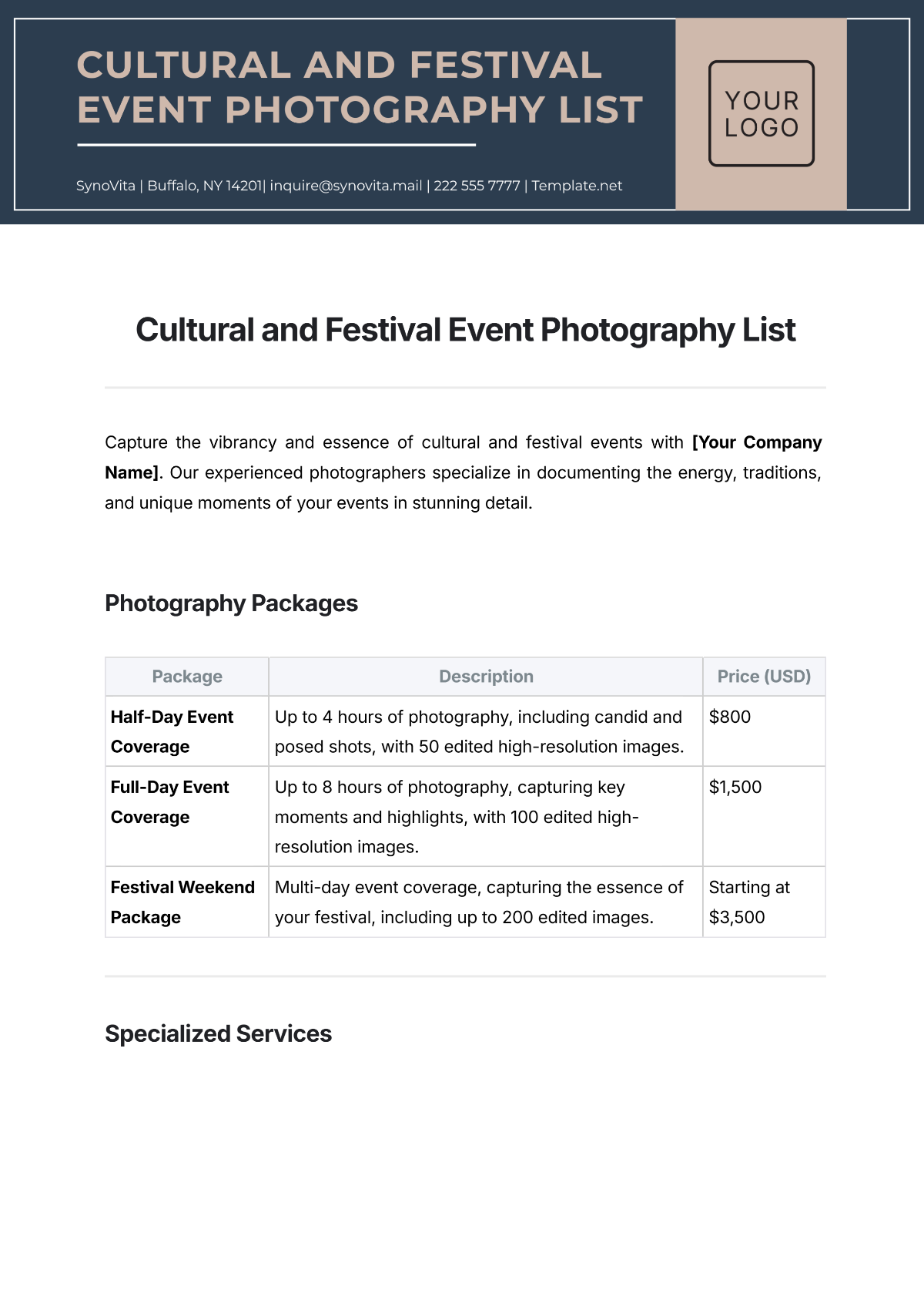 Free Cultural and Festival Event Photography List Template