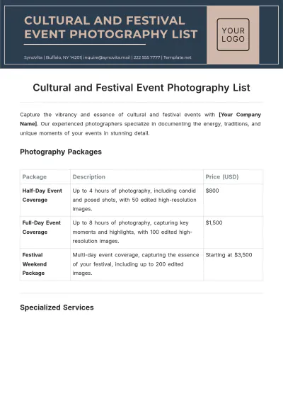 Free Cultural and Festival Event Photography List Template to Edit Online