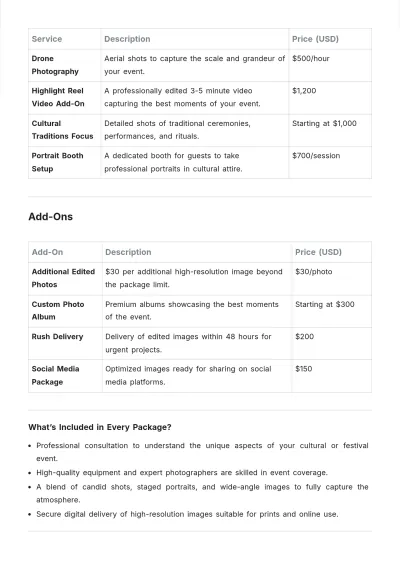 Free Cultural and Festival Event Photography List Template to Edit Online