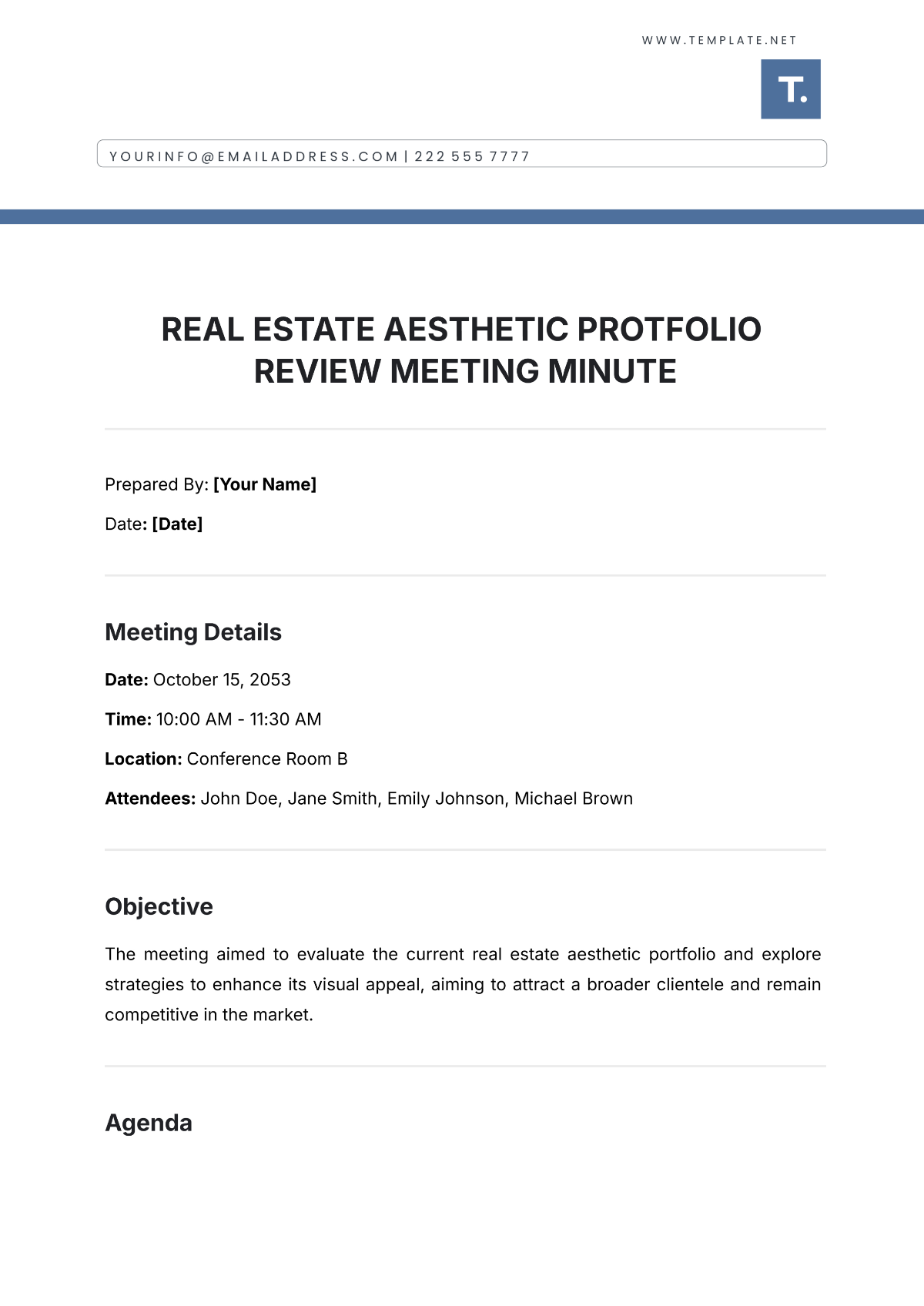 Free Real Estate Aesthetic Portfolio Review Meeting Minute Template