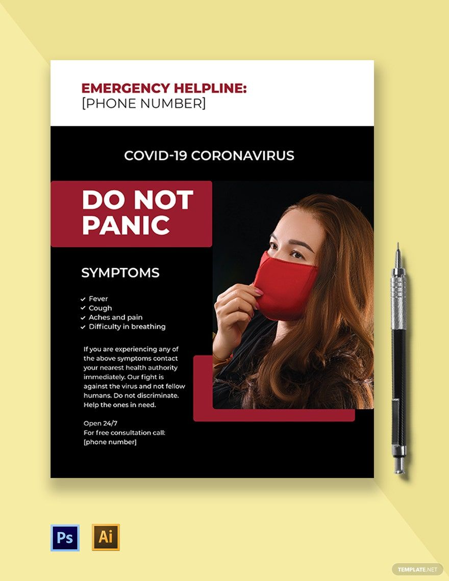 Coronavirus COVID-19 Helpline Flyer Template in Word, Google Docs, Illustrator, PSD, Apple Pages, Publisher