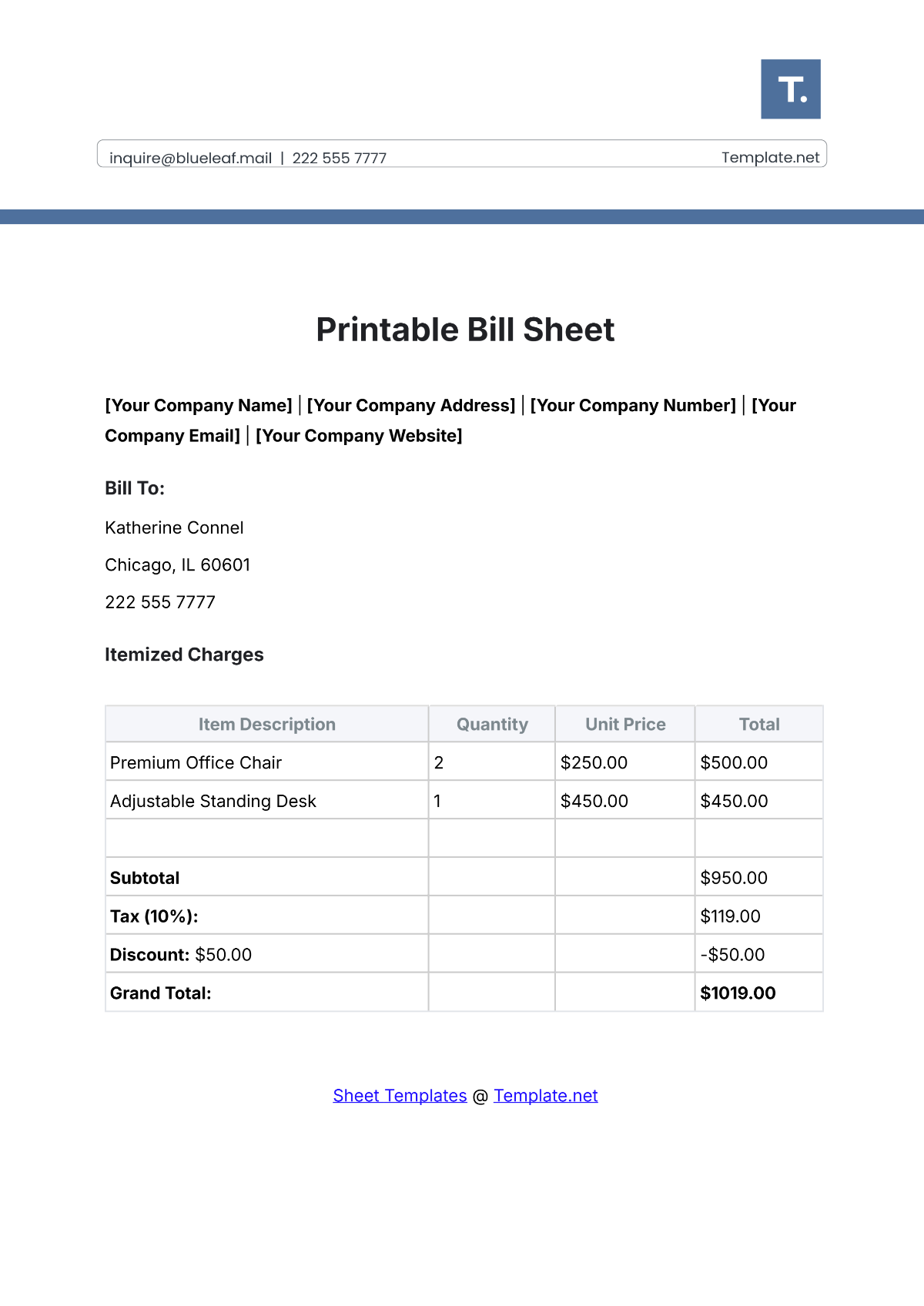 Printable Bill Sheet Template - Edit Online & Download