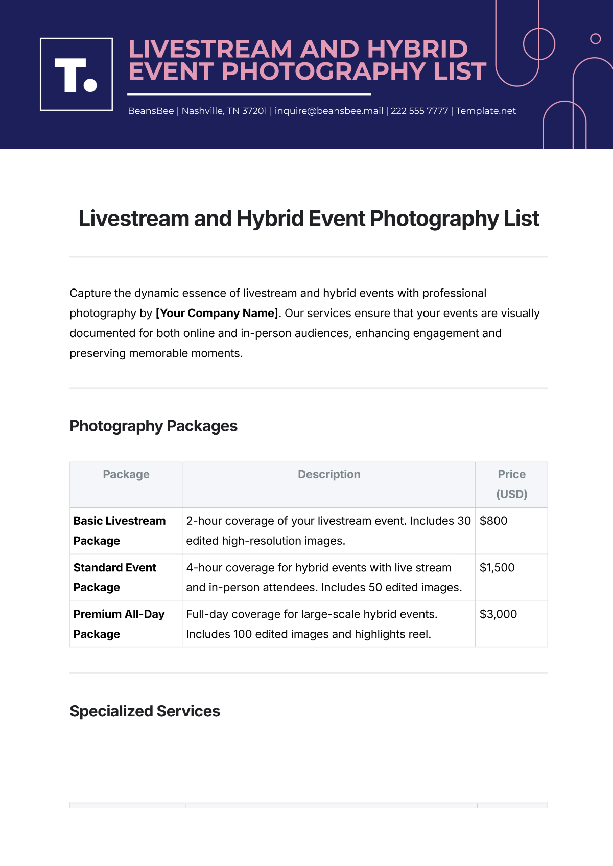 Free Livestream and Hybrid Event Photography List Template