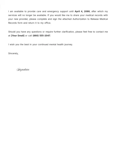 Free Psychiatrist Patient Termination Letter Template to Edit Online