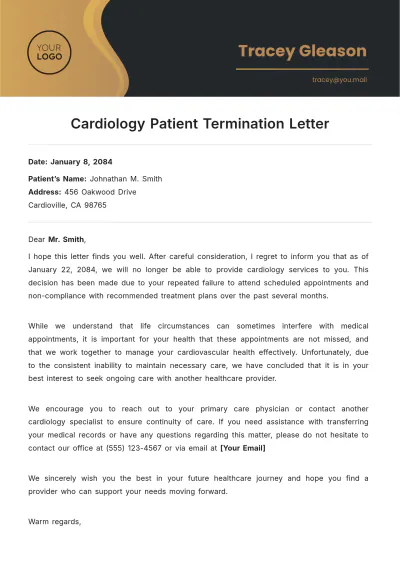 Free Cardiology Patient Termination Letter Template to Edit Online