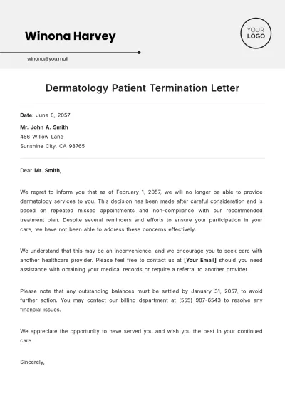 Free Dermatology Patient Termination Letter Template to Edit Online