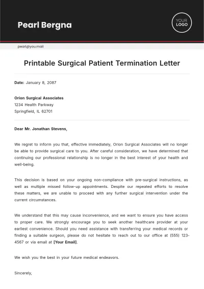 Free Printable Surgical Patient Termination Letter Template to Edit Online