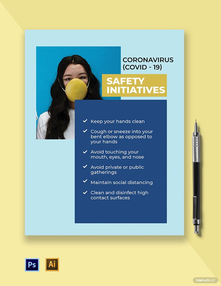 Coronavirus COVID-19 Safety Initiatives Flyer Template in Illustrator, PSD