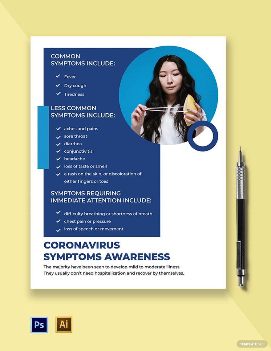 Coronavirus Symptoms Awareness Flyer Template in Illustrator, PSD