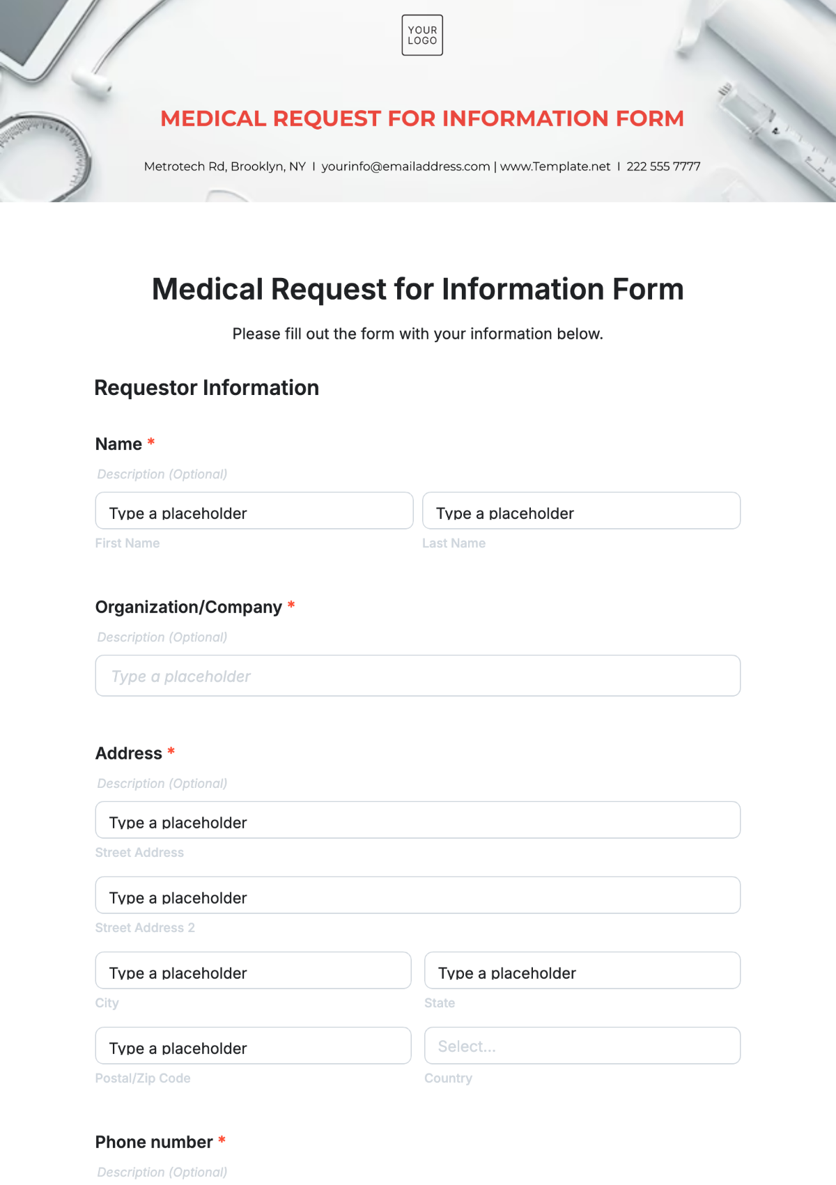 Free Medical Request for Information Form Template